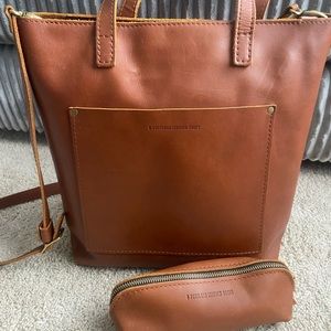 Portland Leather Company Crossbody Tote with Zipper & Sidekick Pouch